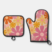 Retro 60er 70er Groovy Floral Muster Ofenhandschuh & Topflappen-Set (Vorderseite)