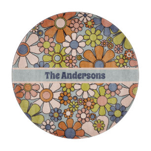 Retro 60er 70er Groovy Floral Personalisiert Schneidebrett
