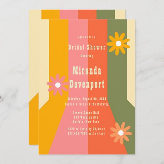 Retro 60er 70er Groovy Stripes Brautparty Einladung (Vorne/Hinten)