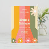 Retro 60er 70er Groovy Stripes Couples Dusche Einladung (Stehend Vorderseite)