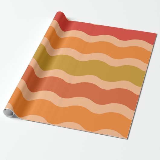 Retro 60er 70er Groovy Waves in Orange und Red Geschenkpapier (Ungerollt)