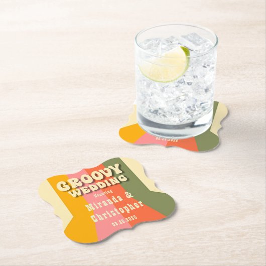 Retro 60er 70er Hippie Groovy Streifen Wedding Cus Untersetzer (Vor Ort)