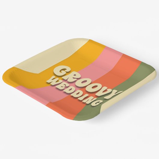 Retro 60er 70er Hippie Groovy Stripes Wedding Pappteller (Gewinkelt)