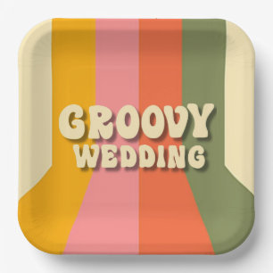 Retro 60er 70er Hippie Groovy Stripes Wedding Pappteller