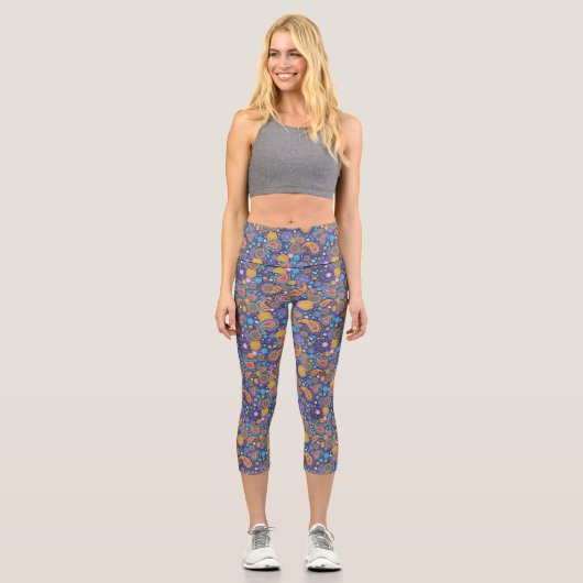 Retro 60er 70er Hippie Paisley Pattern Capri Leggings (Vorderseite)