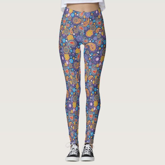 Retro 60er 70er Hippie Paisley Pattern Leggings (Vorderseite)