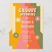 Retro 60er 70er Hippie Stripes Blume Groovy Weddin Einladung (Vorne/Hinten)