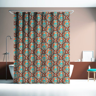 RETRO 60er 70er Hippy Blumen Frieden Zeichen Braun Duschvorhang