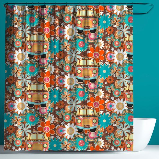 RETRO 60er 70er Hippy Van Feeling Groovy Blumenmus Duschvorhang