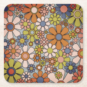 Retro 60er 70er Jahre Groovy Floral Rechteckiger Pappuntersetzer