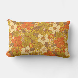 Retro 60er/70er Jahre Orange und Olivgrün Floral Lendenkissen