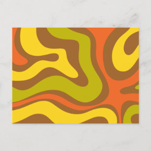 Retro 60er 70er Liquid Swirl Abstrakte Musterkarte Postkarte