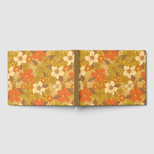 Retro 60er/70er Orange/Olive Green Floral Gästebuch (Voll)