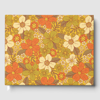 Retro 60er/70er Orange/Olive Green Floral Gästebuch