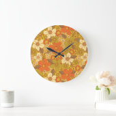 Retro 60er/70er Orange/Olive Green Floral Große Wanduhr (Zuhause)