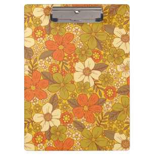 Retro 60er/70er Orange/Olive Green Floral Klemmbrett