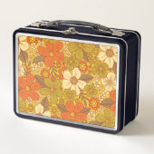 Retro 60er/70er Orange/Olive Green Floral Metall Brotdose (Vorderseite)