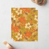 Retro 60er/70er Orange/Olive Green Floral Mitteilungskarte (Vorderseite/Rückseite Beispiel)