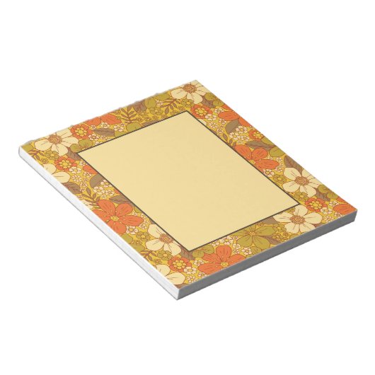 Retro 60er/70er Orange/Olive Green Floral Notizblock (angewinkelt)