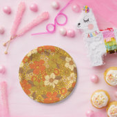 Retro 60er/70er Orange/Olive Green Floral Pappteller (Party)