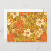 Retro 60er/70er Orange/Olive Green Floral Postkarte (Vorne/Hinten)