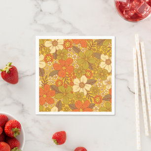 Retro 60er/70er Orange/Olive Green Floral Serviette