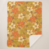 Retro 60er/70er Orange/Olive Green Floral Sherpadecke (Vorderseite)