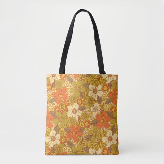 Retro 60er/70er Orange/Olive Green Floral Tasche (Vorderseite)