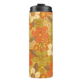 Retro 60er/70er Orange/Olive Green Floral Thermosbecher (Vorderseite)
