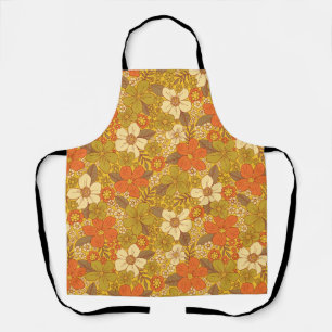 Retro 60er/70er Orange und Olivgrün Blumenmuster Schürze