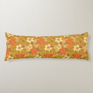Retro 60er/70er Orange und Olivgrün floral Seitenschläferkissen