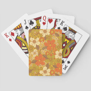 Retro 60er/70er Orange und Olivgrün floral Spielkarten