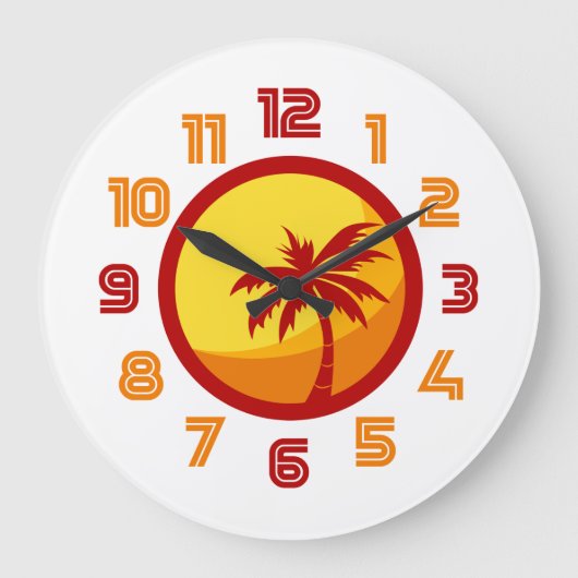 Retro 60er 70er Summer Heatwave Palm Tree Clock Große Wanduhr (Vorderseite)