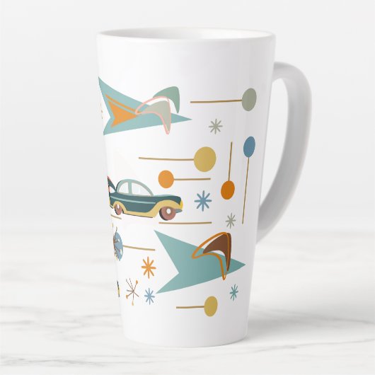 Retro 60er Autofahrt zum Strand Latte Tasse (Rechte Ecke)