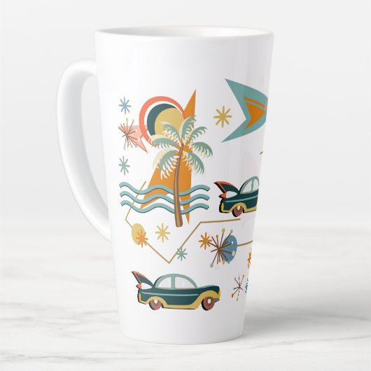 Retro 60er Autofahrt zum Strand Latte Tasse (Linke Ecke)
