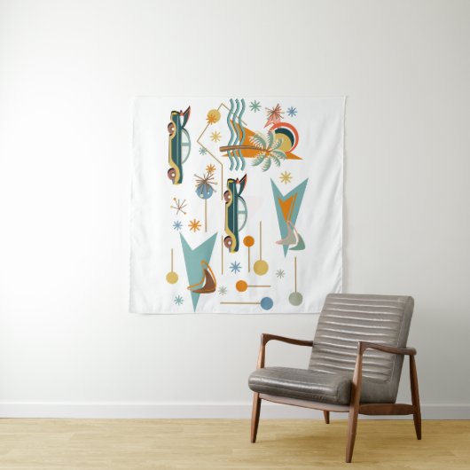 Retro 60er Autofahrt zum Strand Wandteppich (Beispiel (Horizontal))