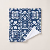 Retro-60er blaue Blumenmuster Badhandtuch Set (Waschlappen)