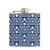 Retro-60er blaue Blumenmuster Flachmann (Vorderseite)