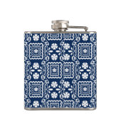 Retro-60er blaue Blumenmuster Flachmann (Rückseite)