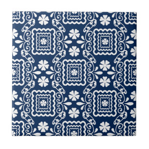 Retro-60er blaue Blumenmuster Fliese