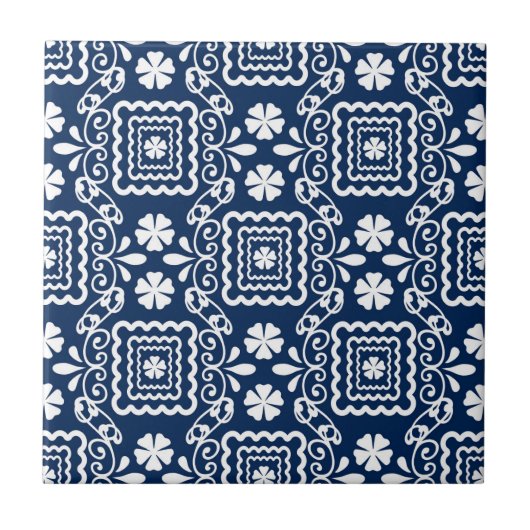Retro-60er blaue Blumenmuster Fliese (Vorderseite)