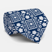 Retro-60er blaue Blumenmuster Krawatte (Gerollt)