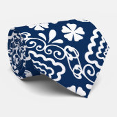 Retro-60er blaue Blumenmuster Krawatte (Gerollt)