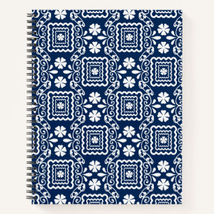 Retro-60er blaue Blumenmuster Notizblock
