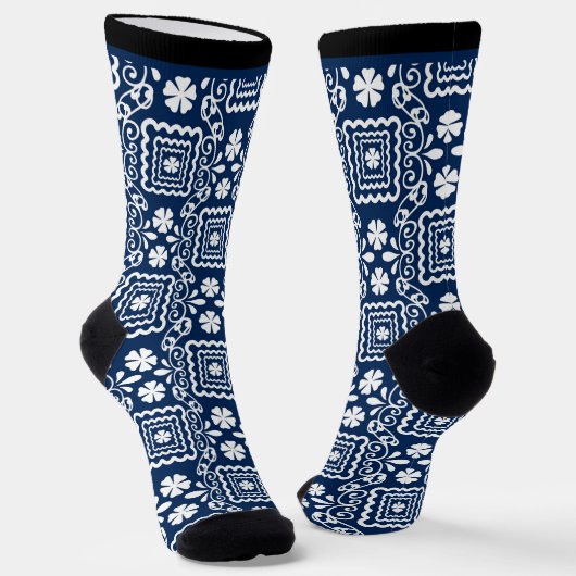 Retro-60er blaue Blumenmuster Socken (Gewinkelt)