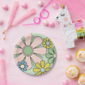 Retro 60er Blume Groovy Pastel Floral Pappteller (Party)