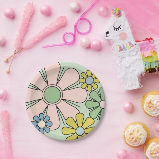 Retro 60er Blume Groovy Pastel Floral Pappteller (Party)