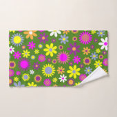 Retro 60er Blume Grün Gelb Lila Blumendesign Badhandtuch Set (Handtuch)