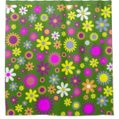 Retro 60er Blume Grün Gelb Lila Blumendesign Duschvorhang (Vorderseite)