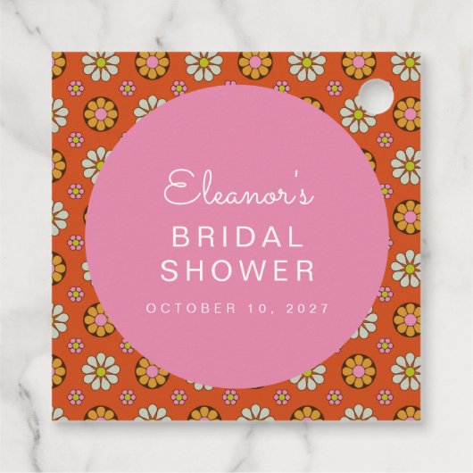 Retro 60er Blume Orange Rosa Brautparty Custom Geschenkanhänger (Rückseite)